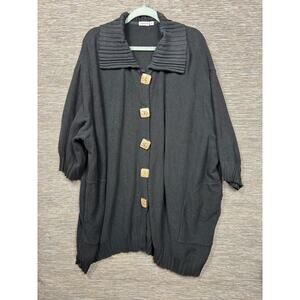 Textures Cardigan Sweater Womens Size 3X Black Collared Dolman 3/4 Sleeve Knit